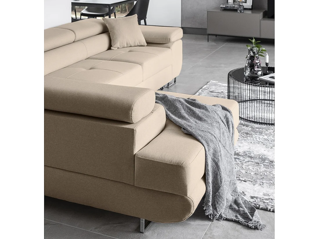 Canapé d'angle convertible MENTON beige velours – Angle gauche avec coffre