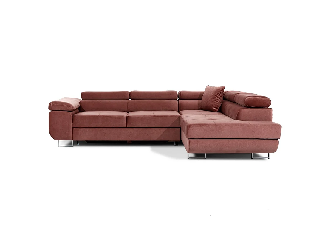 Canapé d'angle convertible MENTON rose velours – Angle droit avec coffre