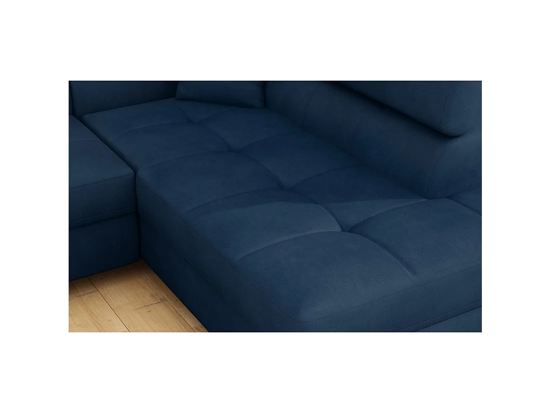 Canapé d'angle convertible MENTON bleu foncé bouclette – Angle droit avec coffre
