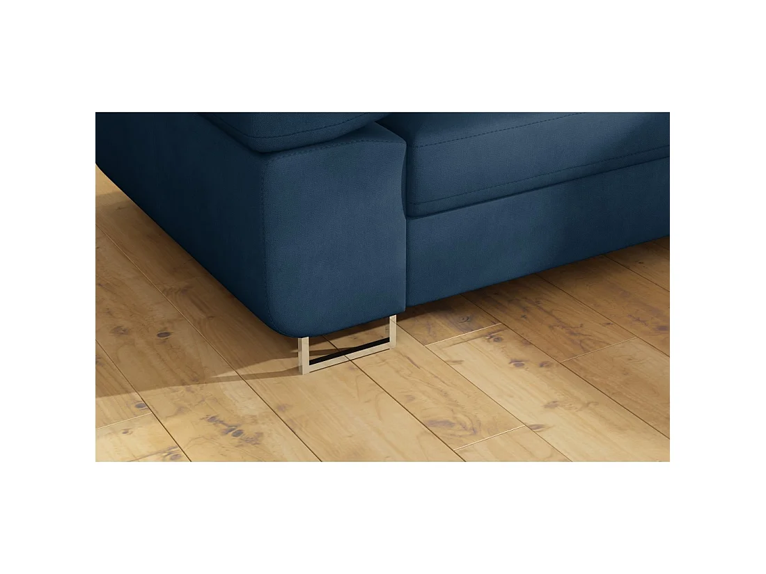 Canapé d'angle convertible MENTON bleu foncé bouclette – Angle droit avec coffre