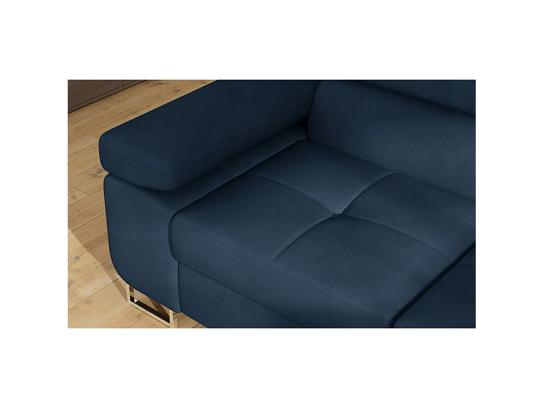 Canapé d'angle convertible MENTON bleu foncé bouclette – Angle droit avec coffre