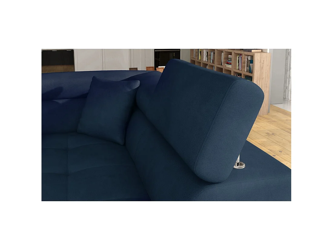 Canapé d'angle convertible MENTON bleu foncé bouclette – Angle droit avec coffre