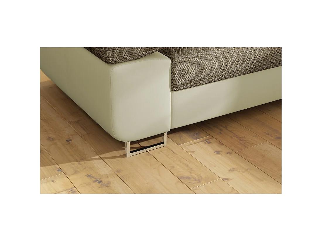Canapé d'angle convertible MENTON beige bouclé – 4 places avec coffre et têtières