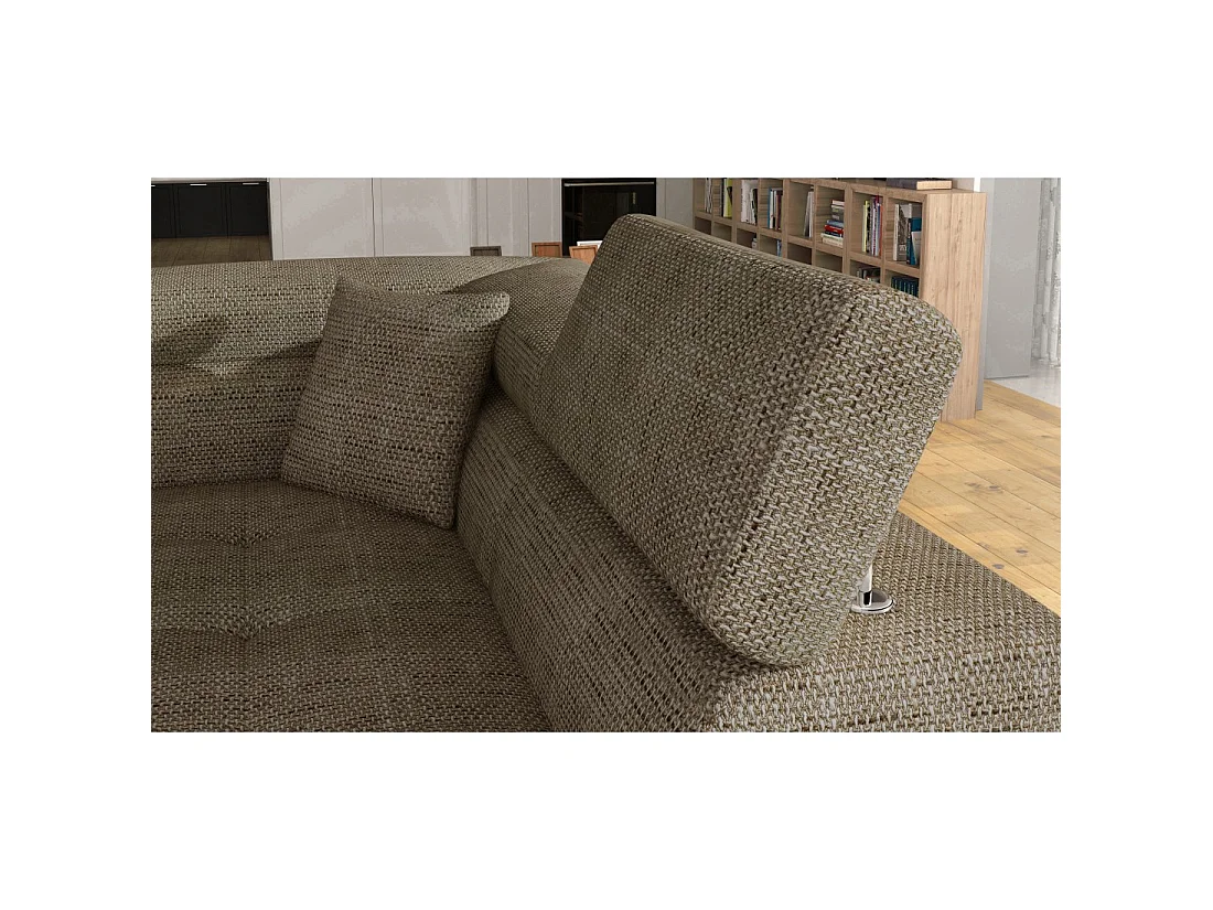 Canapé d'angle convertible MENTON beige bouclé – 4 places avec coffre et têtières