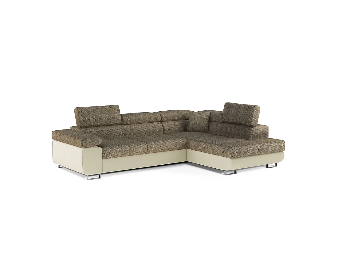 Canapé d'angle convertible MENTON beige bouclé – 4 places avec coffre et têtières