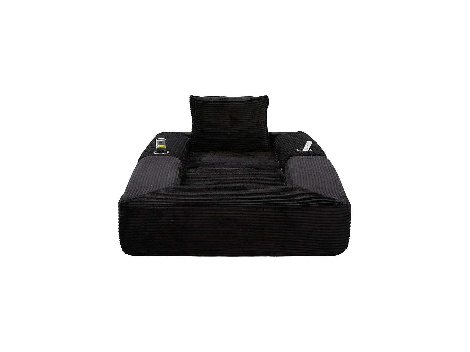 Canapé convertible en velours côtelé avec poche latérale et porte-gobelet - Noir