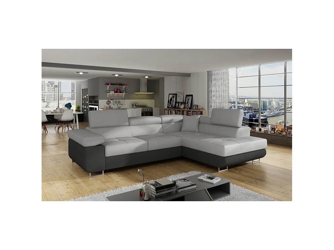 Canapé d'angle convertible MENTON gris clair et gris foncé – Angle droit avec coffre