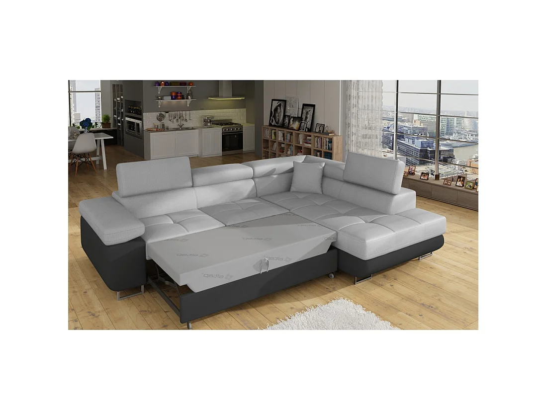 Canapé d'angle convertible MENTON gris clair et gris foncé – Angle droit avec coffre