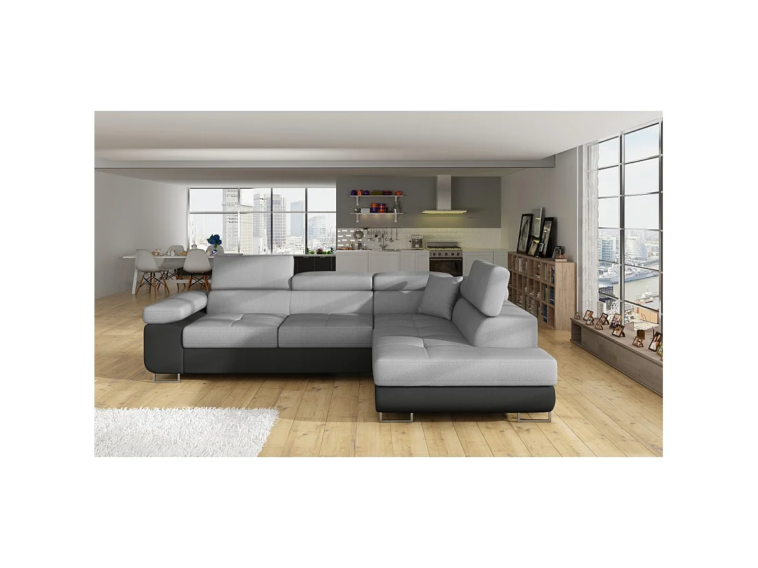 Canapé d'angle convertible MENTON gris clair et gris foncé – Angle droit avec coffre