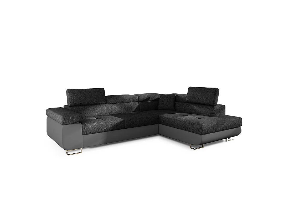 Canapé d'angle convertible MENTON gris foncé et gris – Angle droit avec coffre
