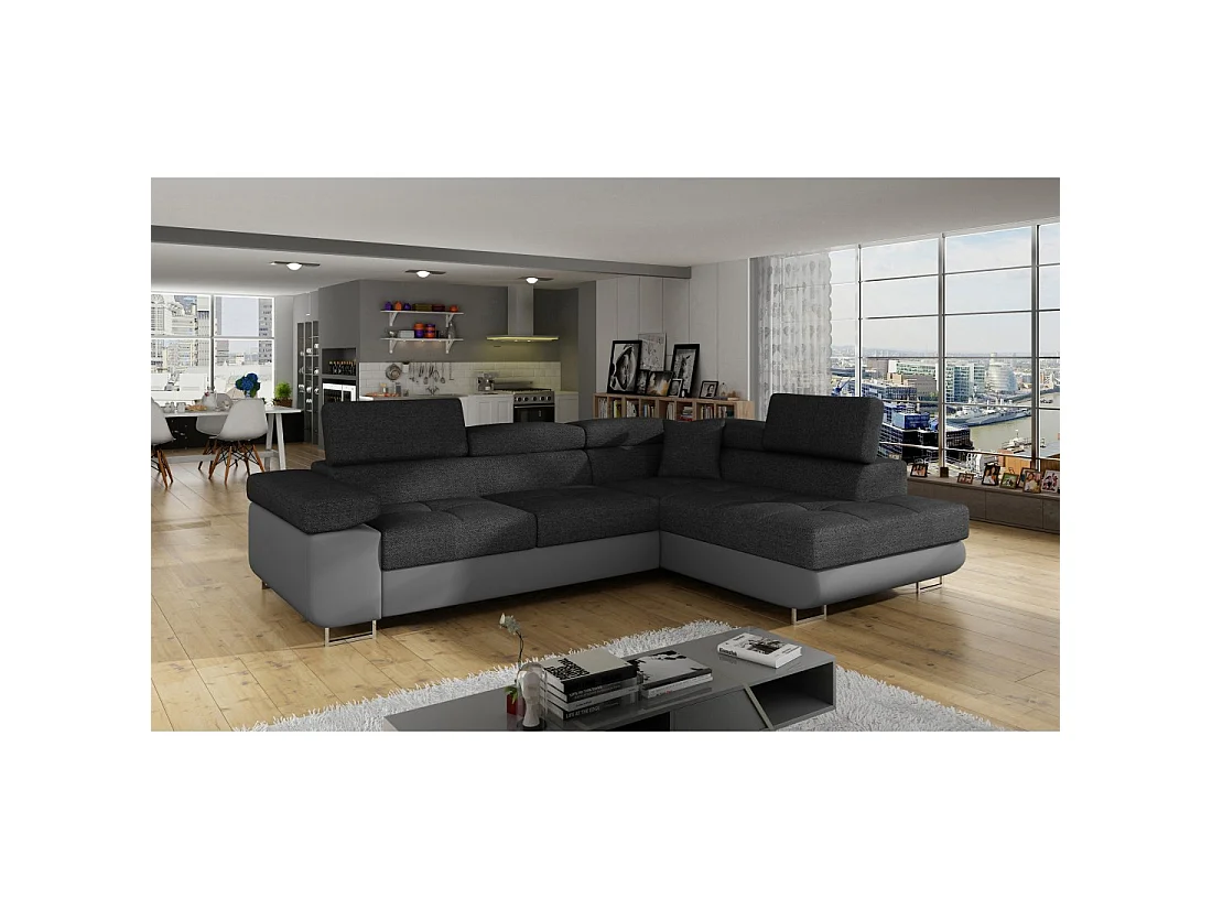 Canapé d'angle convertible MENTON gris foncé et gris – Angle droit avec coffre