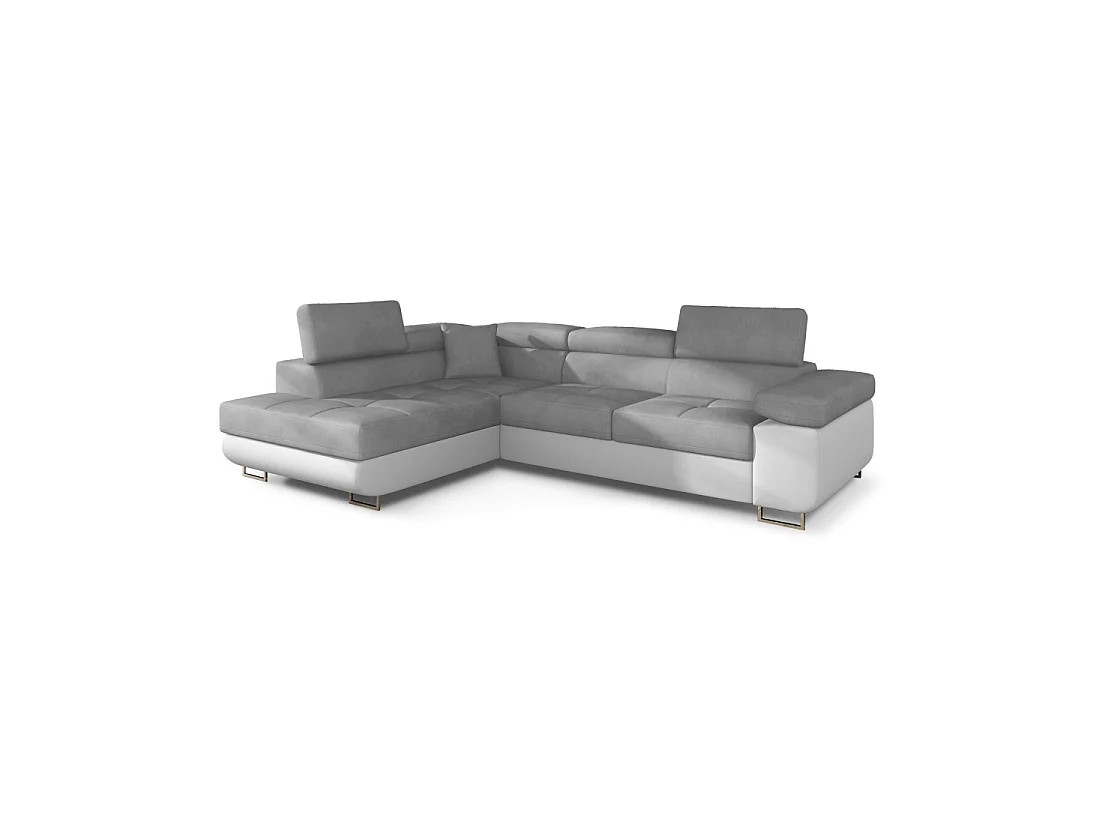 Canapé d'angle convertible MENTON vert canard velours – Angle gauche avec coffre
