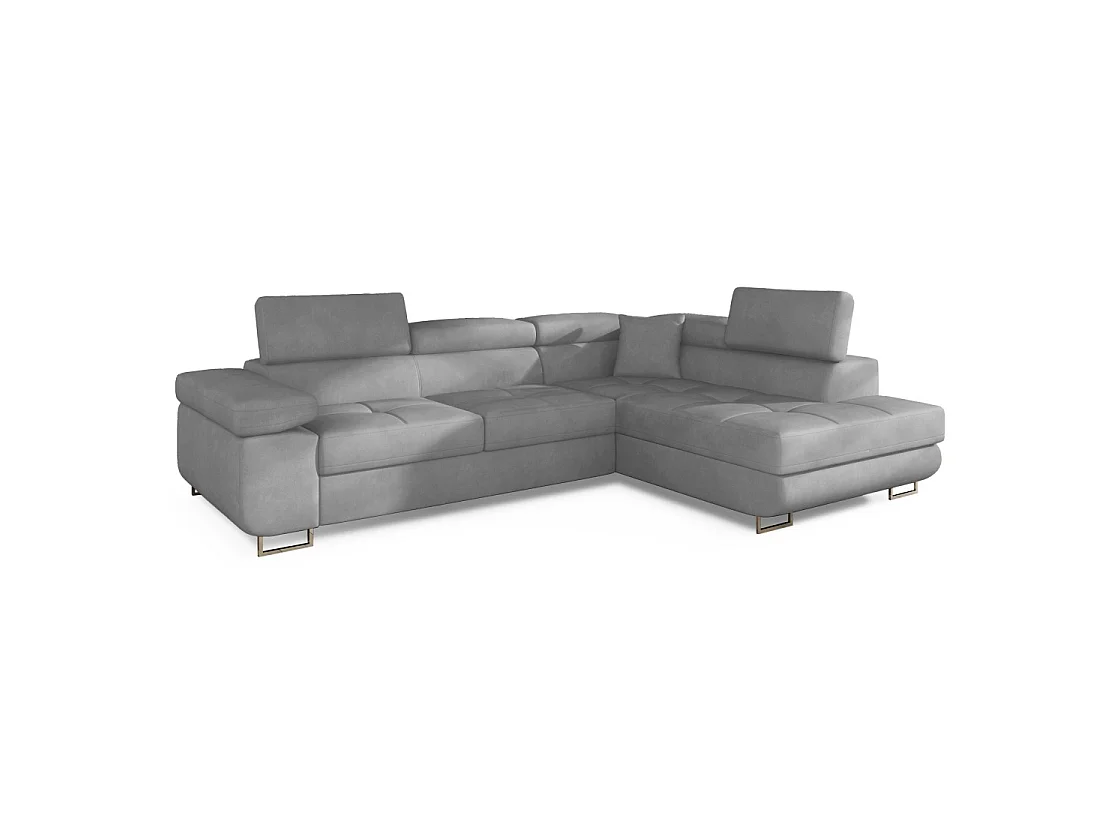 Canapé d'angle convertible MENTON gris velours – Angle droit avec coffre