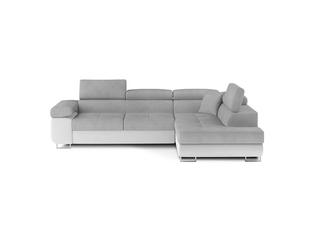 Canapé d'angle convertible MENTON gris et blanc velours – Angle droit avec coffre