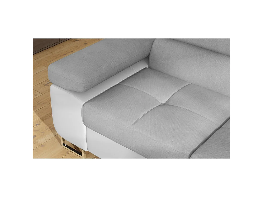 Canapé d'angle convertible MENTON gris et blanc velours – Angle droit avec coffre