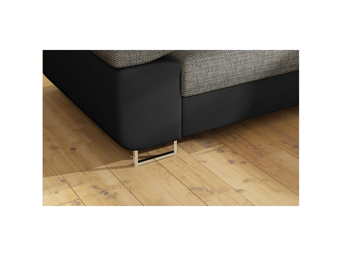 Canapé d'angle convertible MENTON gris bouclé – 4 places avec coffre et têtières
