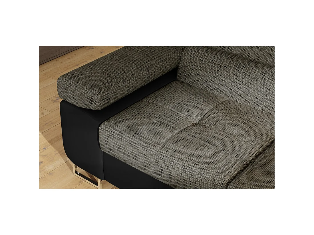 Canapé d'angle convertible MENTON gris bouclé – 4 places avec coffre et têtières