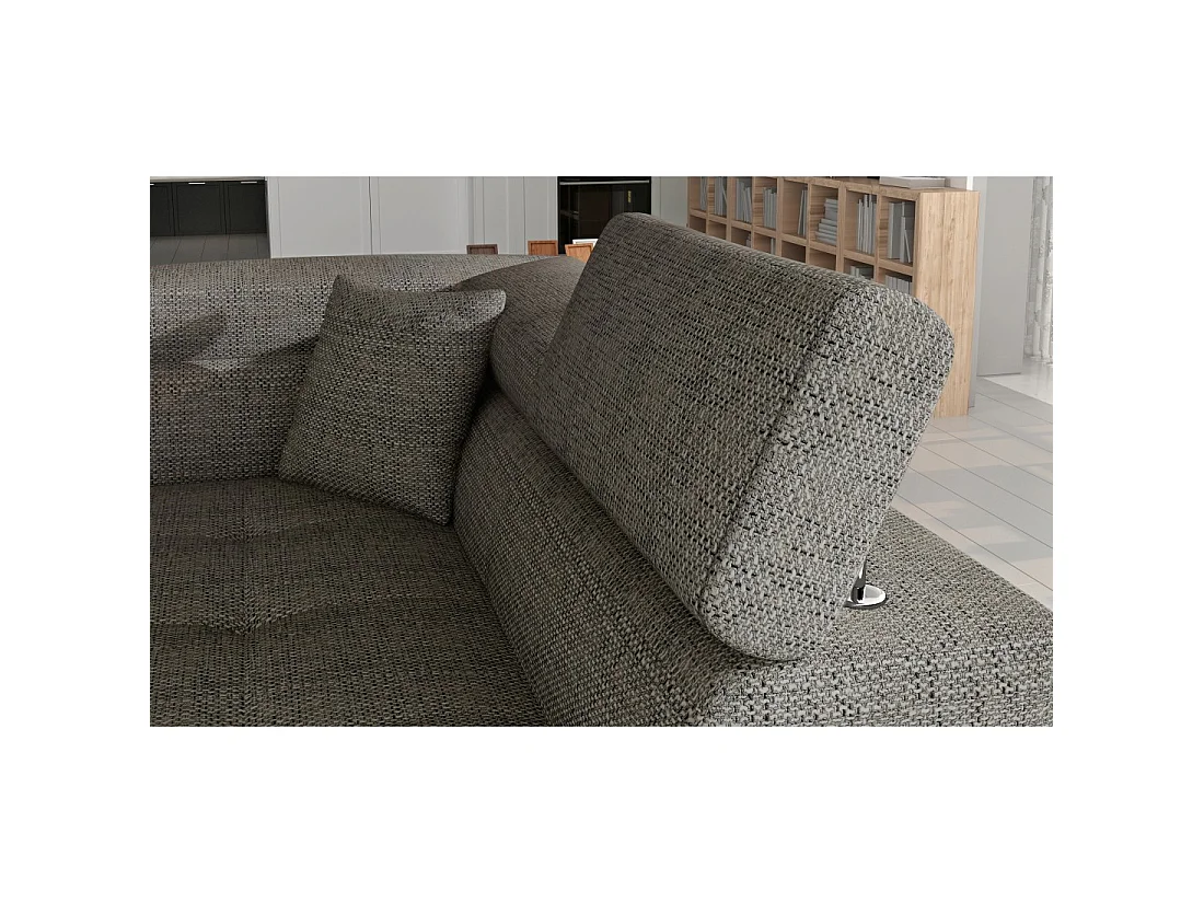Canapé d'angle convertible MENTON gris bouclé – 4 places avec coffre et têtières
