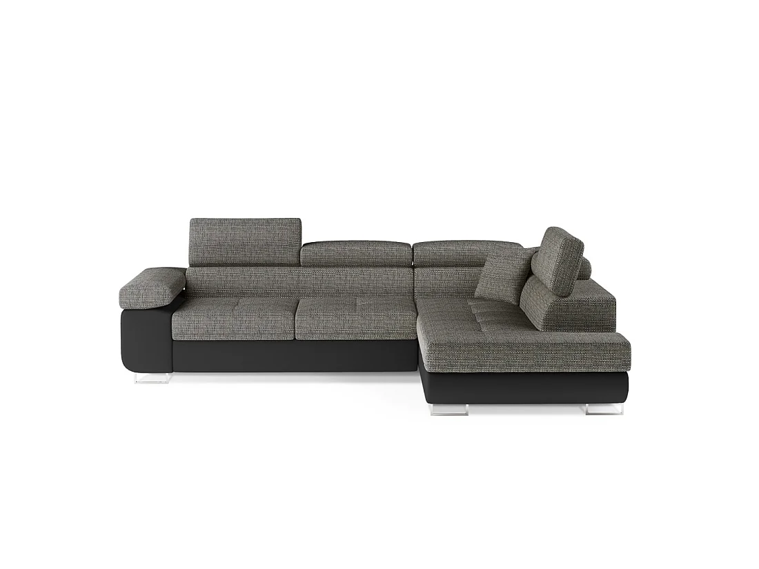 Canapé d'angle convertible MENTON gris bouclé – 4 places avec coffre et têtières