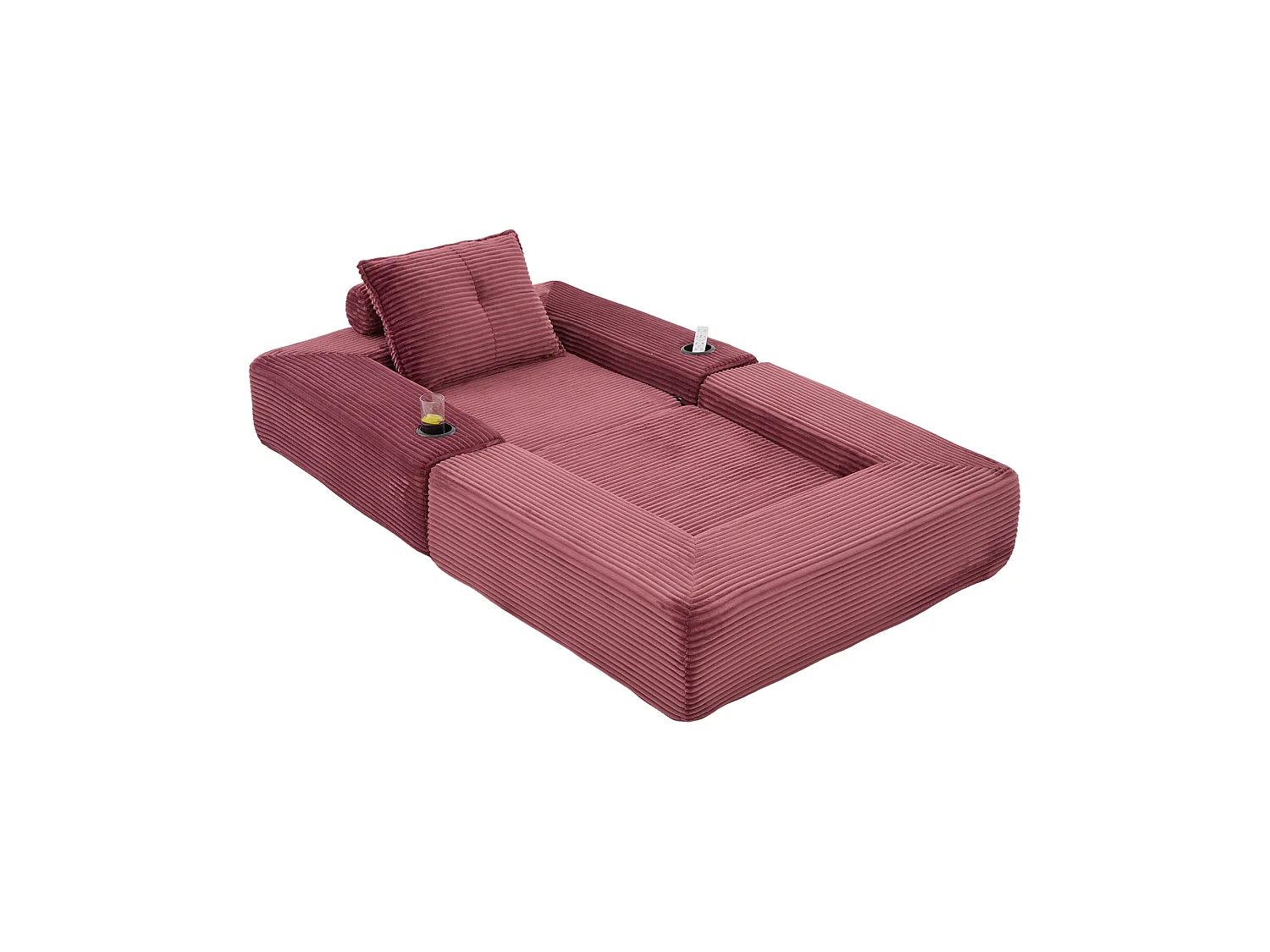 Canapé convertible en velours côtelé avec poche latérale et porte-gobelet - Rouge bordeaux