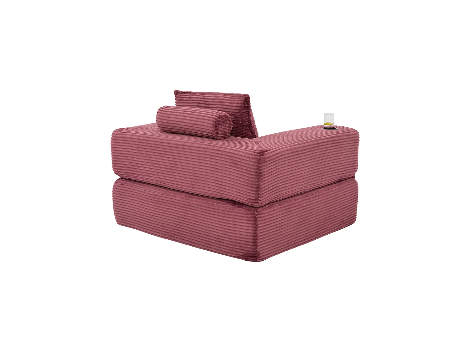 Canapé convertible en velours côtelé avec poche latérale et porte-gobelet - Rouge bordeaux