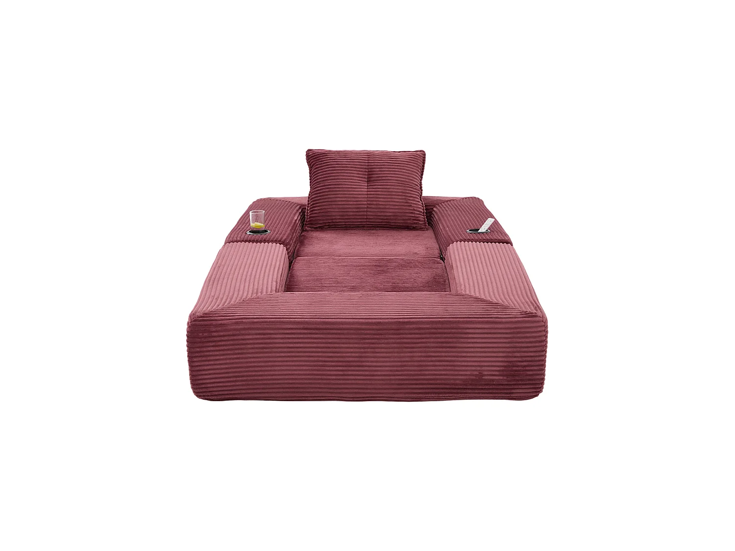 Canapé convertible en velours côtelé avec poche latérale et porte-gobelet - Rouge bordeaux