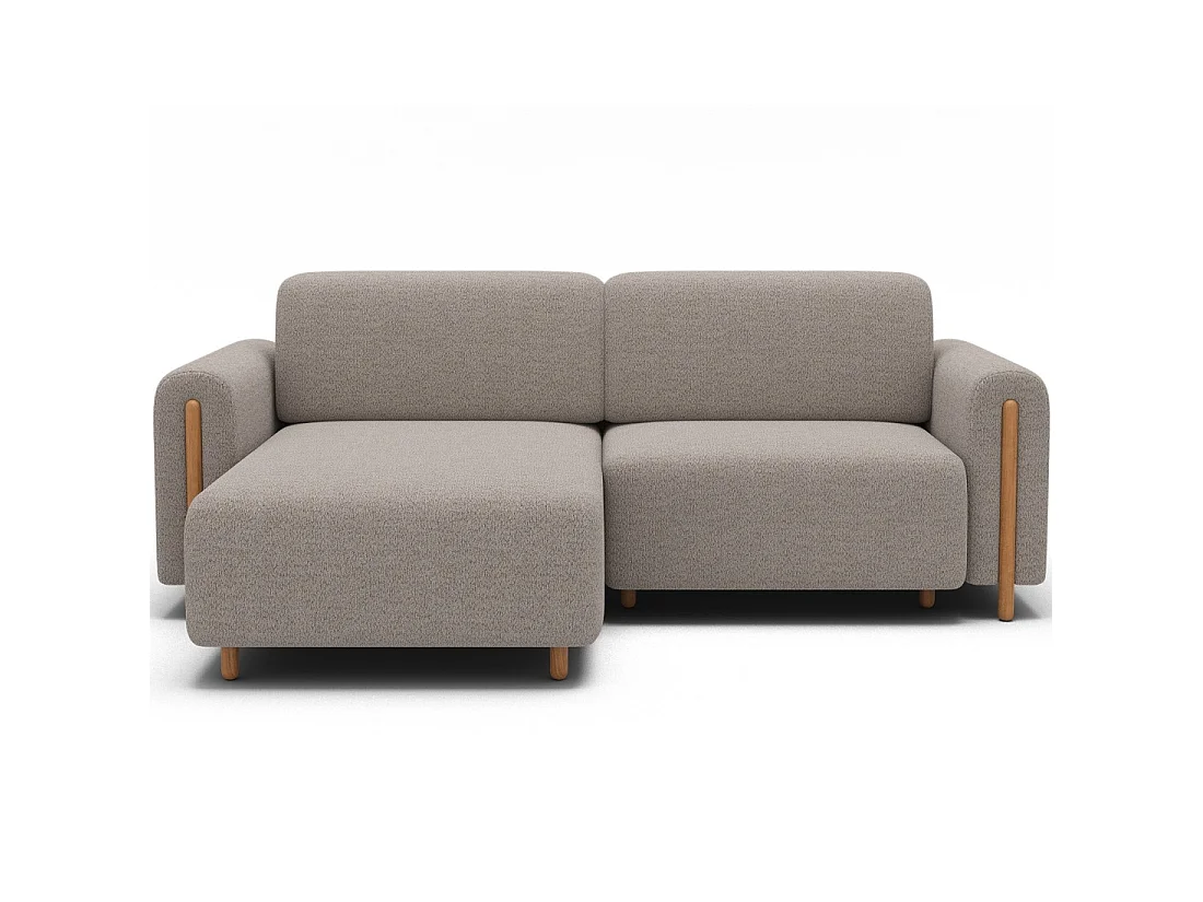 Canapé d'angle convertible ARVESSA beige chenille – Angle gauche avec coffre