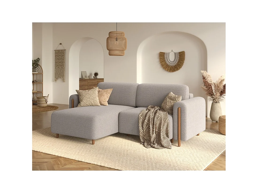 Canapé d'angle convertible ARVESSA beige chenille – Angle gauche avec coffre