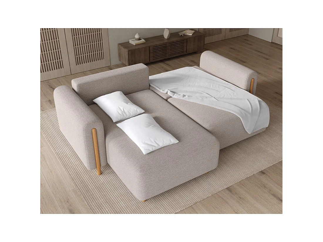 Canapé d'angle convertible ARVESSA beige chenille – Angle gauche avec coffre