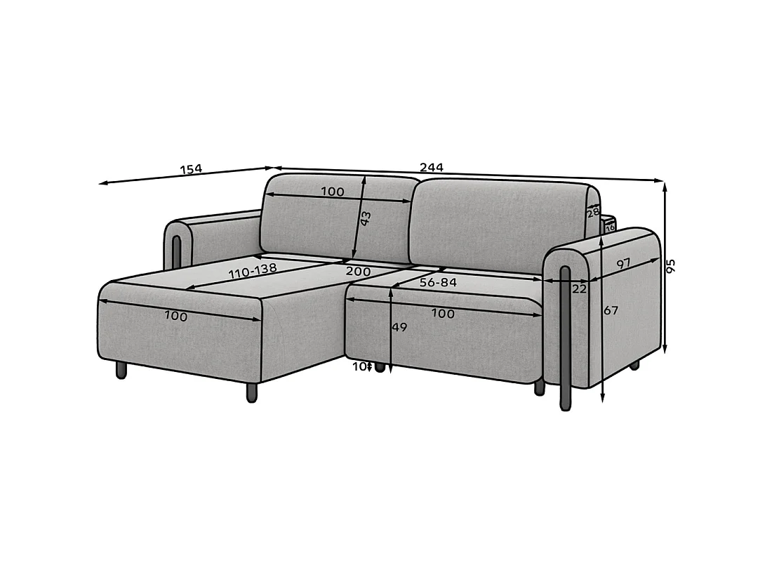Canapé d'angle convertible ARVESSA beige chenille – Angle gauche avec coffre