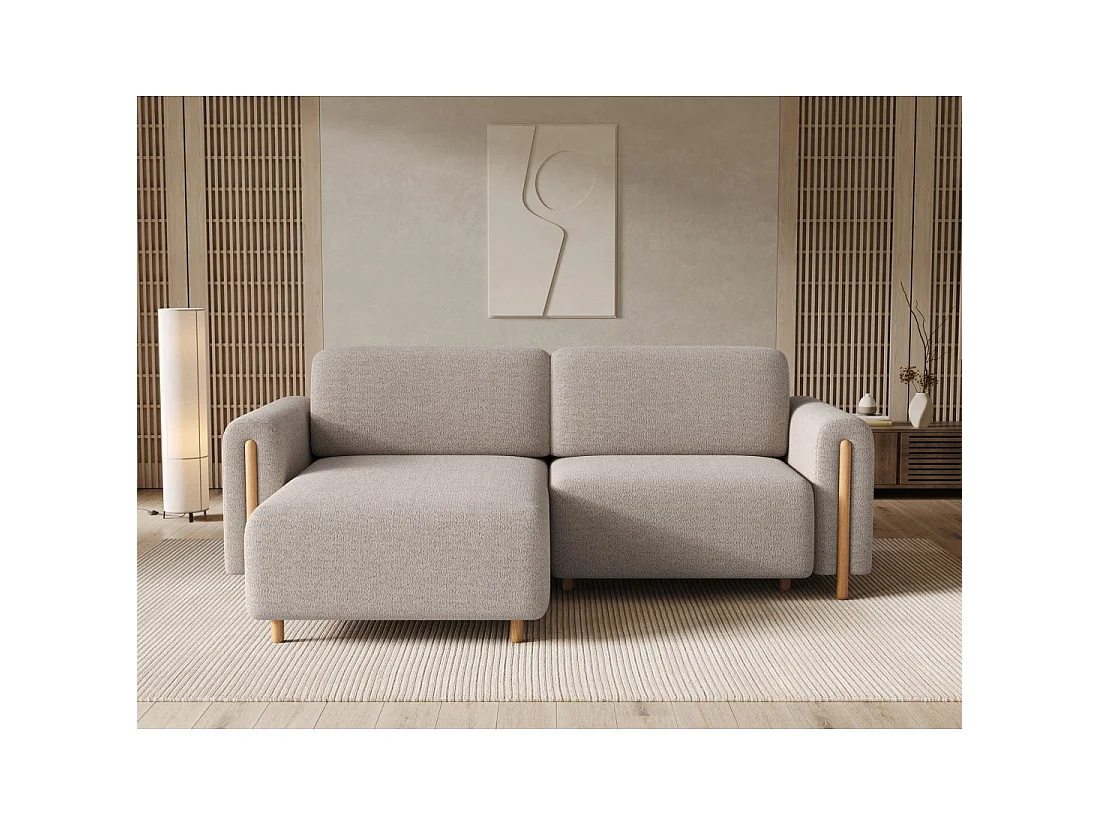 Canapé d'angle convertible ARVESSA beige chenille – Angle gauche avec coffre