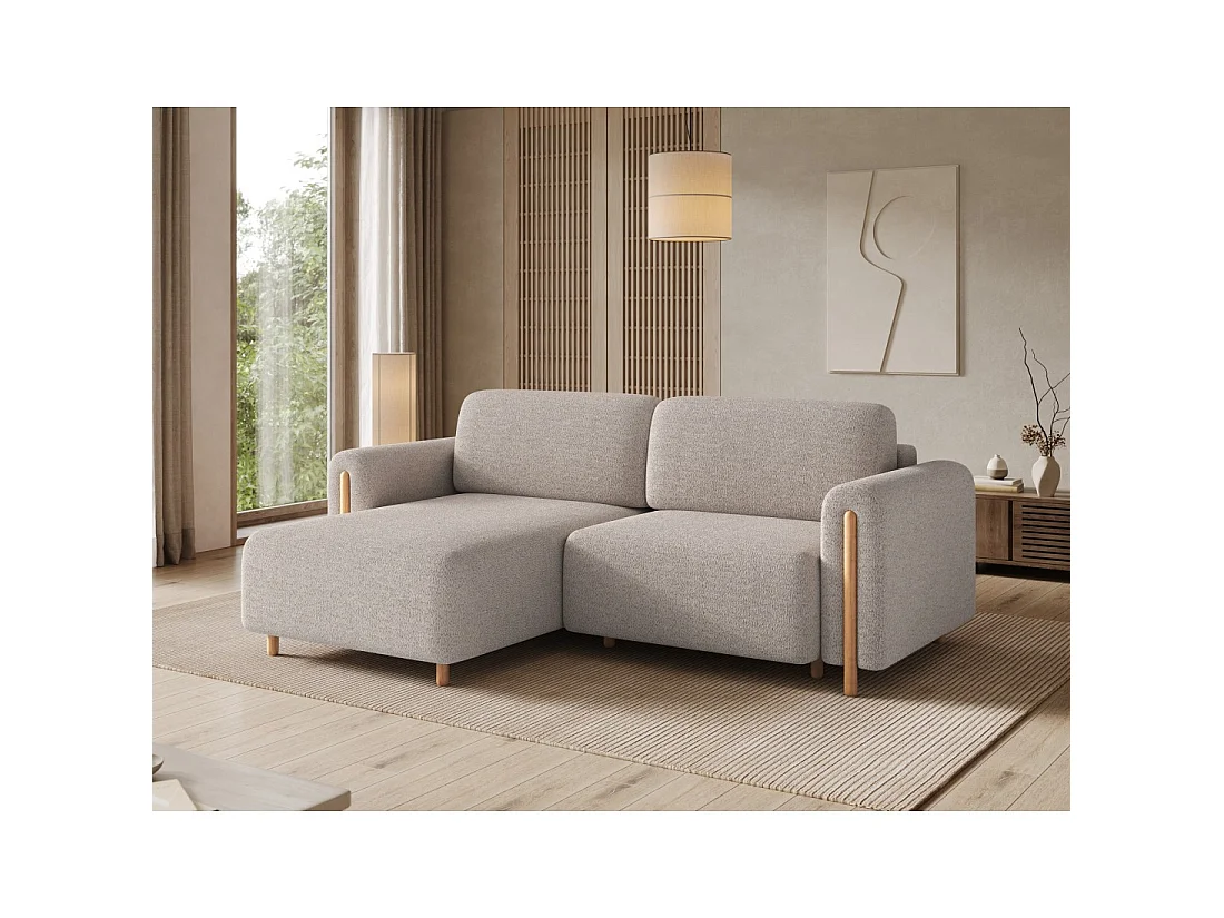 Canapé d'angle convertible ARVESSA beige chenille – Angle gauche avec coffre