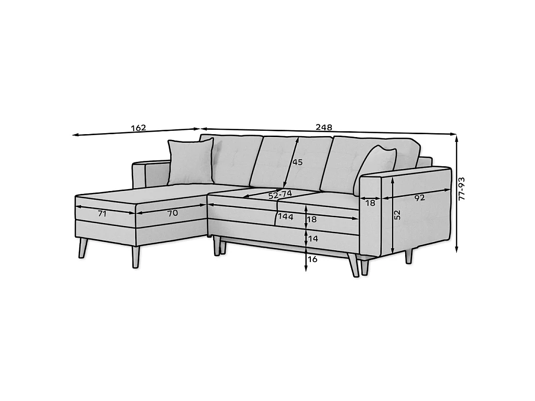 Canapé d'angle convertible HASGARD 3 places rose 248x162 cm – coffre et pieds bois