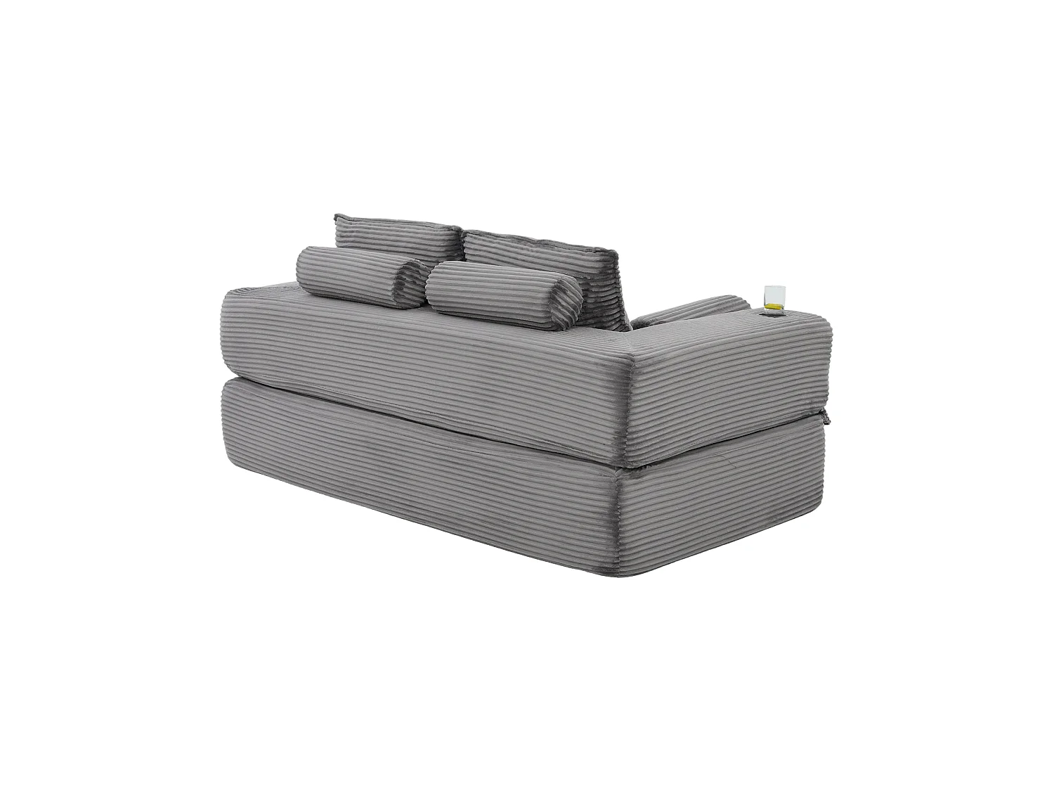 Canapé 2 places convertible avec 2 coussins - Canapé-lit en velours côtelé gris