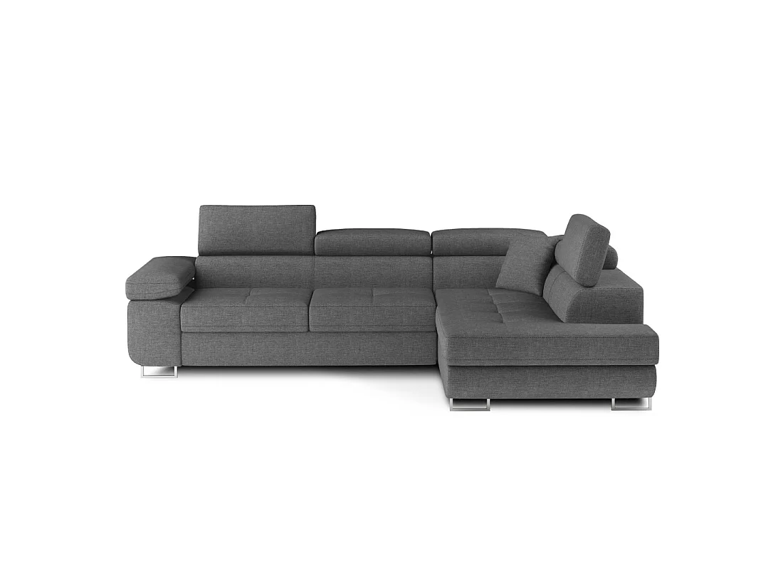 Canapé d'angle convertible MENTON gris tissu tissé – Angle droit avec coffre