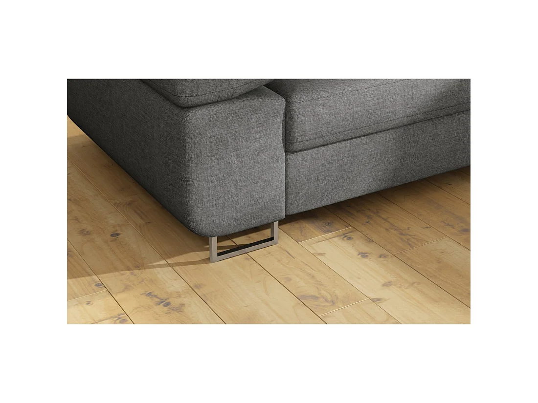 Canapé d'angle convertible MENTON gris tissu tissé – Angle droit avec coffre