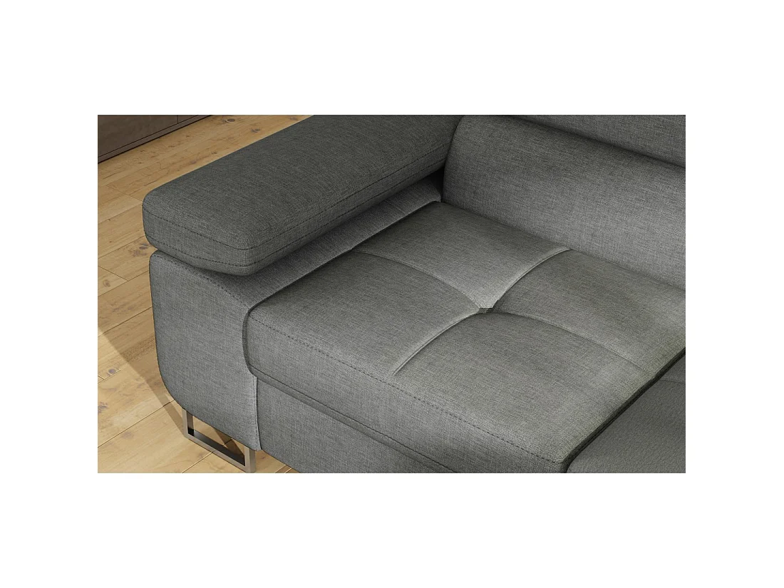Canapé d'angle convertible MENTON gris tissu tissé – Angle droit avec coffre