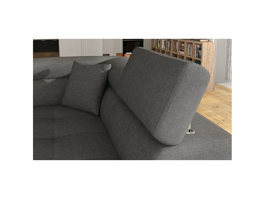 Canapé d'angle convertible MENTON gris tissu tissé – Angle droit avec coffre