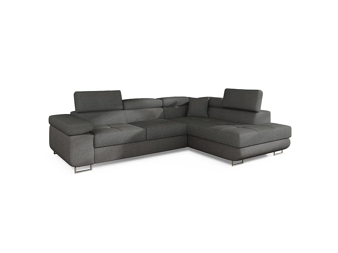 Canapé d'angle convertible MENTON gris tissu tissé – Angle droit avec coffre