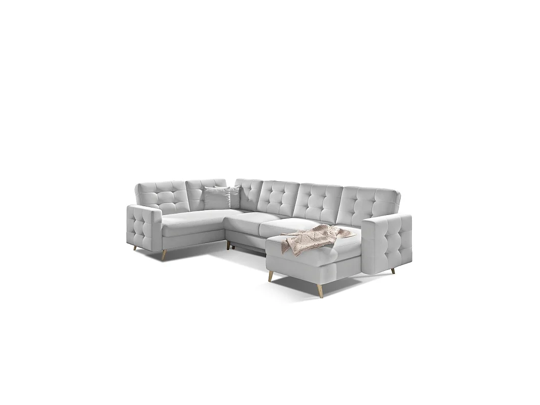 Canapé d'angle panoramique convertible HASGARD U 326 cm blanc alpin avec coffre
