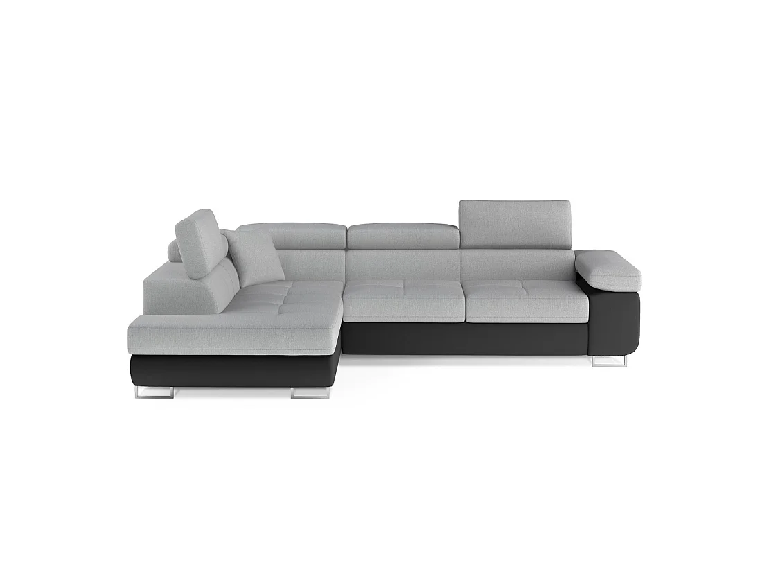 Canapé d'angle convertible MENTON gris clair et gris foncé – Angle gauche avec coffre