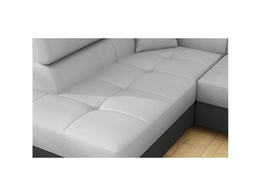 Canapé d'angle convertible MENTON gris clair et gris foncé – Angle gauche avec coffre