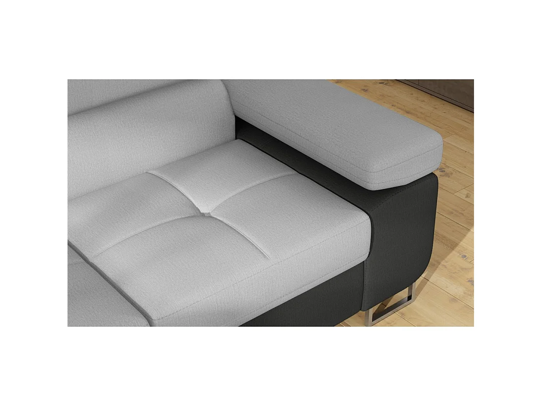 Canapé d'angle convertible MENTON gris clair et gris foncé – Angle gauche avec coffre