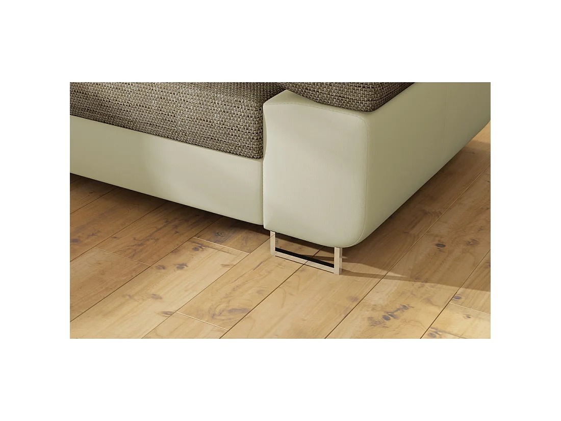 Canapé d'angle convertible MENTON beige et marron bouclé – Angle gauche avec coffre