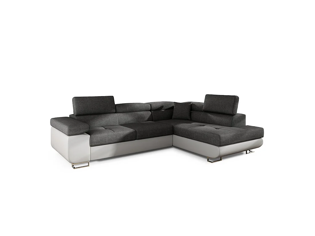 Canapé d'angle convertible MENTON gris et blanc – 4 places avec coffre et têtières