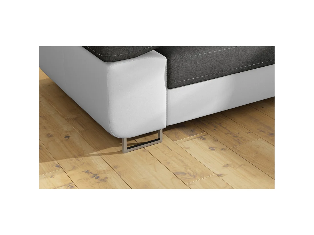 Canapé d'angle convertible MENTON gris et blanc – 4 places avec coffre et têtières
