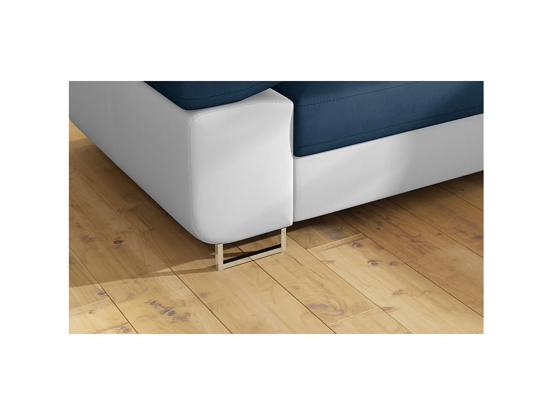 Canapé d'angle convertible MENTON bleu foncé et blanc bouclette – Angle droit avec coffre