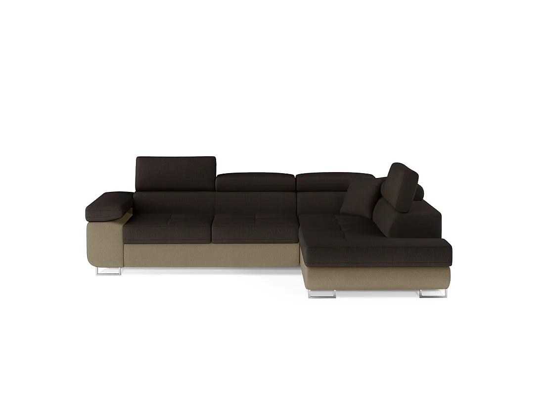 Canapé d'angle convertible MENTON marron chocolat et beige – Angle droit avec coffre