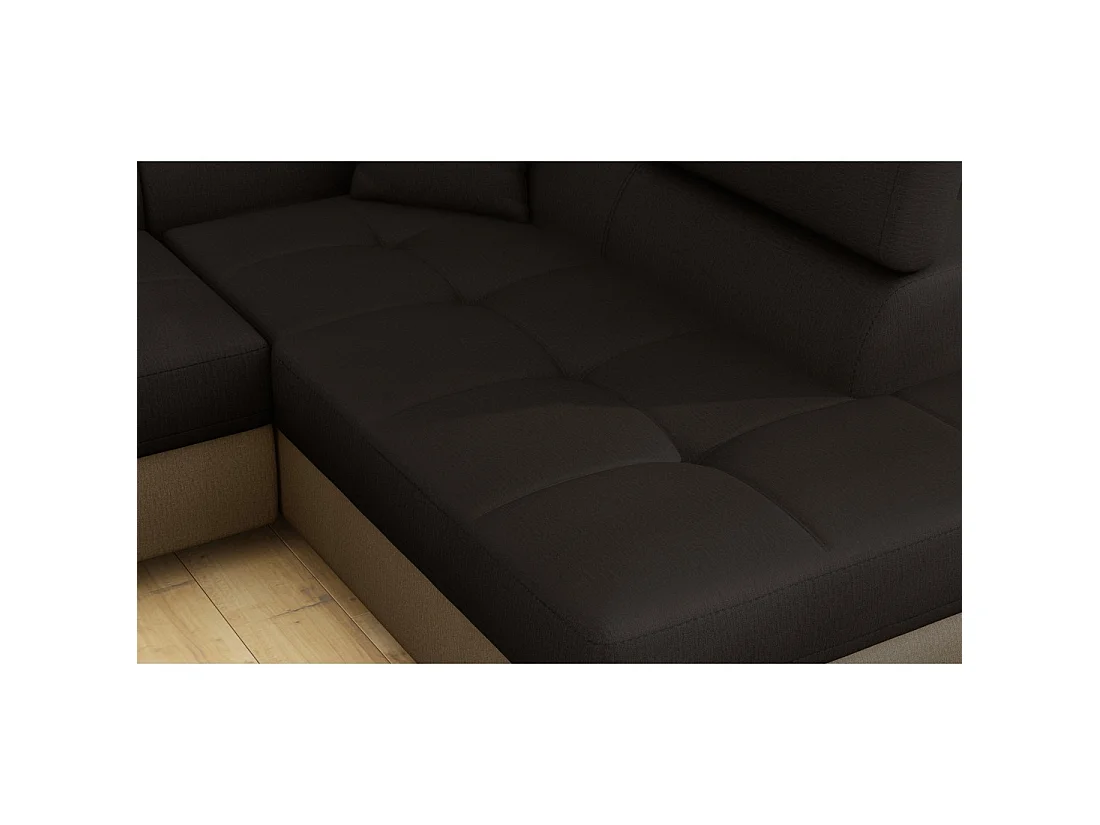 Canapé d'angle convertible MENTON marron chocolat et beige – Angle droit avec coffre