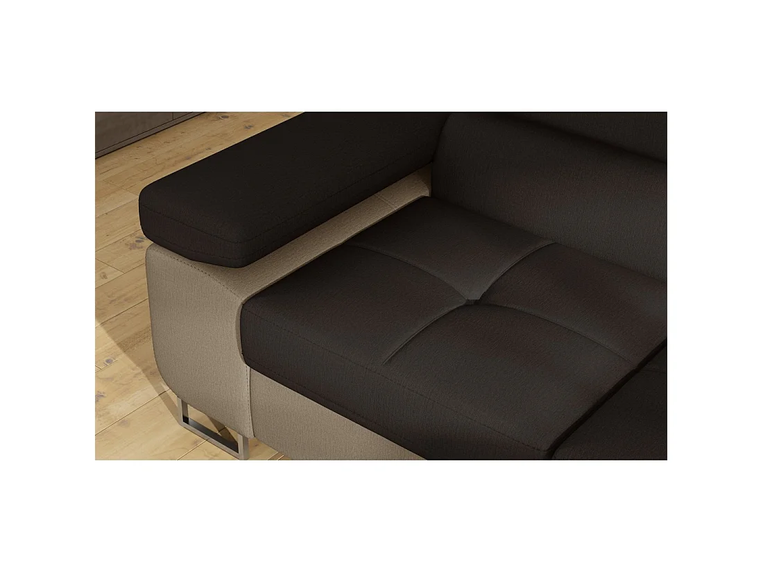 Canapé d'angle convertible MENTON marron chocolat et beige – Angle droit avec coffre